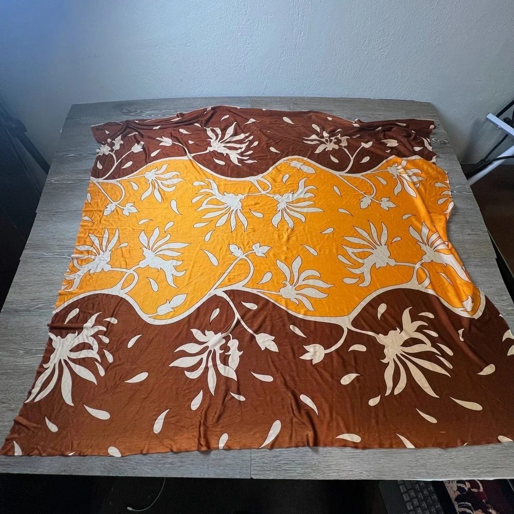 Silky Scarf Sarong Womens OS Brown Orange Floral Tropical Wrap Shawl AI63